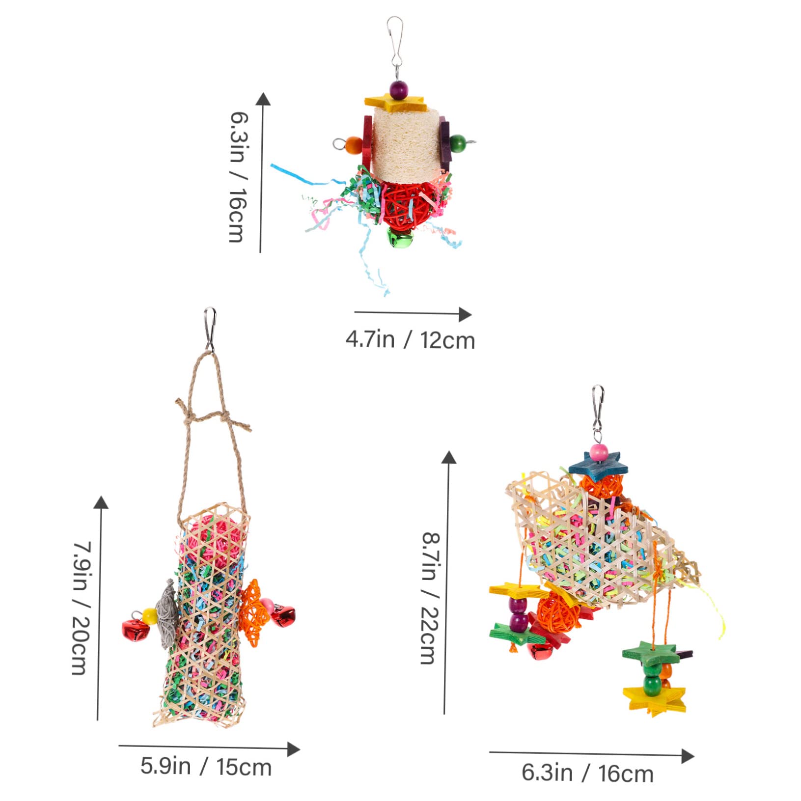 Mipcase 6pièces Jouet Suspendu pour Oiseaux avec Cloche Jouet à Mâcher pour Perroquets Et Oiseaux Accessoire De Cage Et Décoratif
