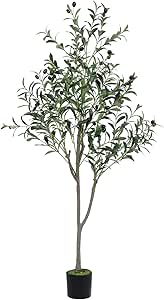 VIAGDO Artificial Olive Tree 4.6ft Tall Fake Potted Olive Silk Tree with Planter Large Faux Olive Branches and Fruits Artificial Tree for Modern Home Office Living Room Floor Decor Indoor, 624 Leaves