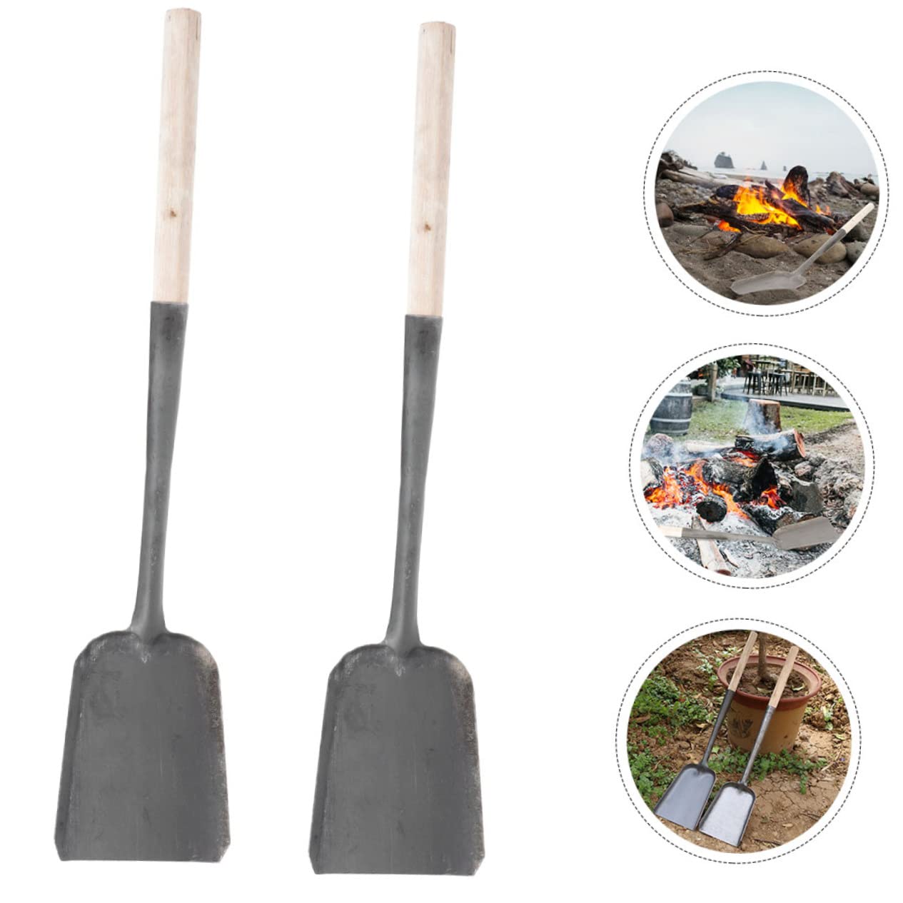Zwei Stück Ascheschaufel mit Holzgriff für Kohle und Gartenbedarf