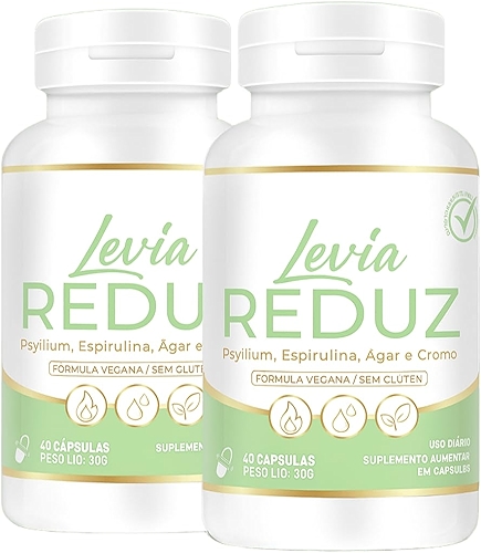 Levia Reduz 2 Potes (120 Cápsulas) – Suplemento Alimentar com Psyllium, Espirulina, Ágar-Ágar e Cromo