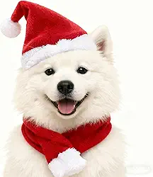 Fantasia de chapéu de gato de Natal, chapéu de Papai Noel com lenço vermelho para gatos e cães, traje de chapéu de Natal de coelho, roupa pequena de Natal para estátua