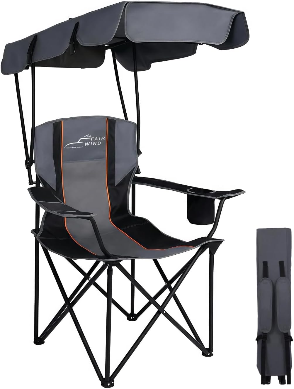 FAIR WIND Portable Canopy Camping Chair 380 LBS Capacity Heavy Duty Oversized Folding Lawn Chair with Sunshade for Beach, Fishing, Sports & Outdoors