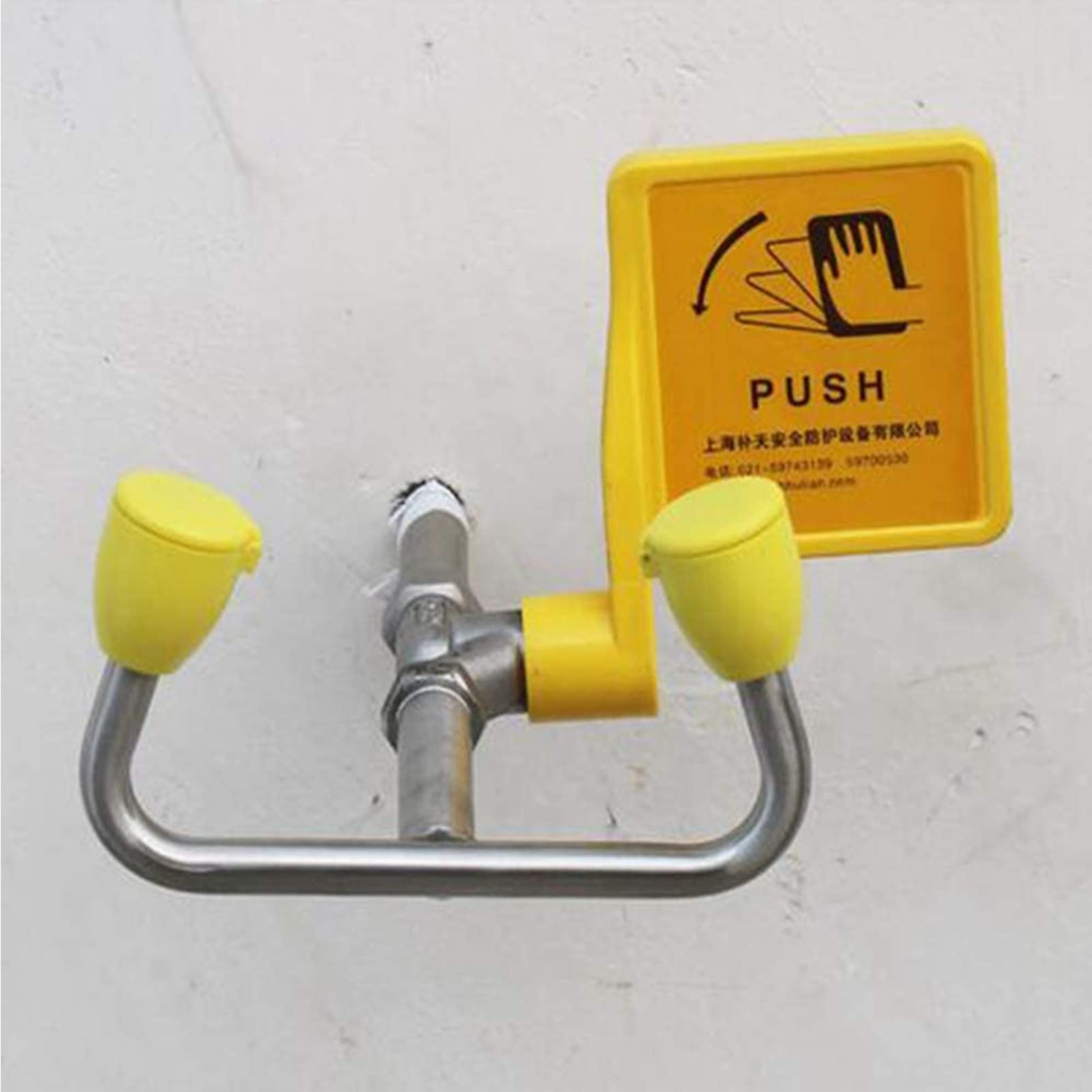 Station de lavage oculaire d'urgence murale, station de lavage oculaire murale en acier inoxydable avec double tête de pulvérisation ??Stations de lavage oculaire d'urgence ??Fonctionnement mains