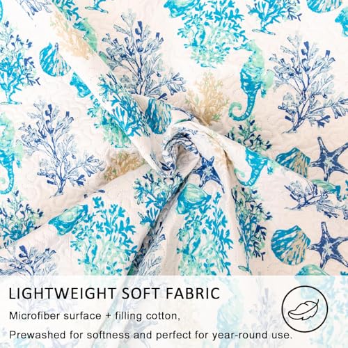 Image of Jarson 3 Piece Beach Daybed Cover Set Twin Size Coastal Quilted Daybed Bedding Sets Double Side Cozy Ocean Sofa Daybed Cover with 2 Shams