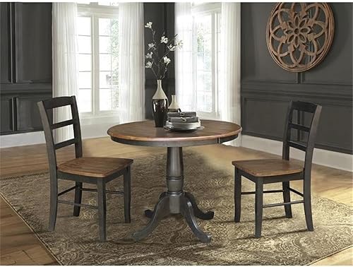 Miniatura 2 de IC International Concepts Hoja de comedor de extensión redonda de 36 pulgadas y 2 mesas y sillas, nogal  carbón lavado