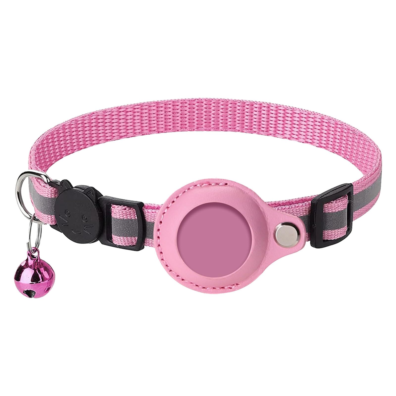 Collar Gato para Airtag, Reflectante Collar para Gato con Cascabeles, Ajustable Airtag Collar, Collare Titular de GPS, Collar Perros Funda Protectora Compatible con Apple Airtag, Antipérdida, Rosa