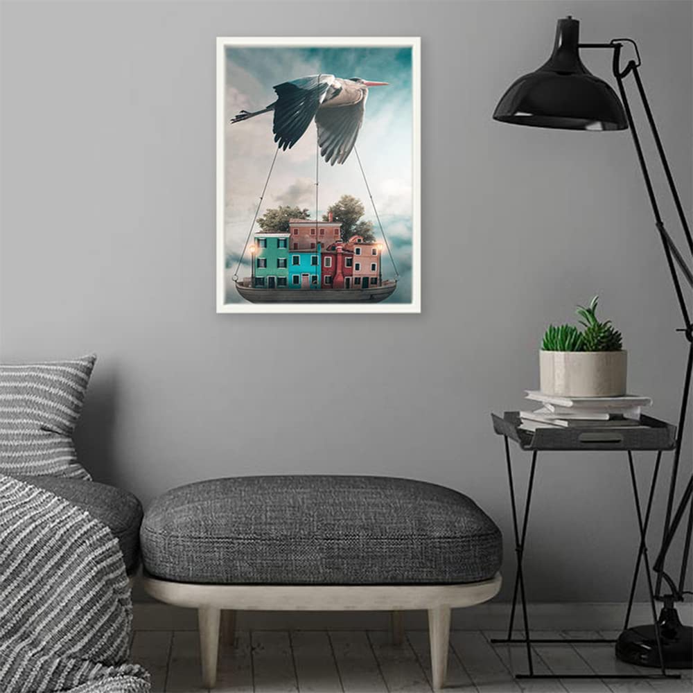 VERRE ART White Floater Framed Canvas - Wall Decor for Living Room, Bedroom, Office, Hotels, Drawing Room (14in X 22in) - Storch Und Hausboote