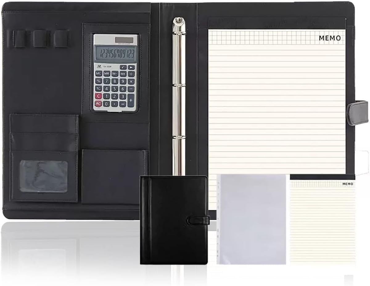 VHJdtE Folder, S Binder Superior Vegan Leather Business Planner for School Office Conference Notepad(Svart)