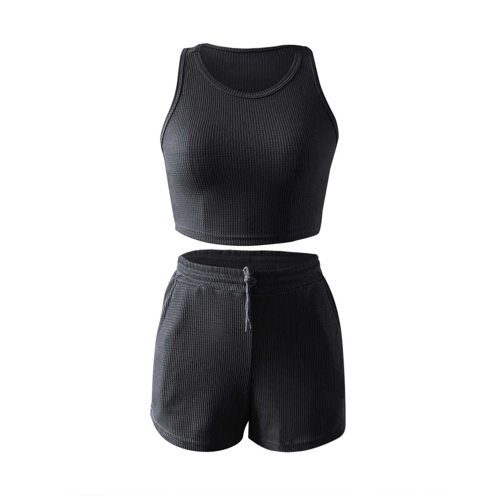 Generisch Set da allenamento da donna, 2 pezzi, in morbido tessuto traspirante, canotta a vita alta e pantaloncini da yoga, ideale per palestra, corsa e tempo libero, abbigliamento casual abbinato