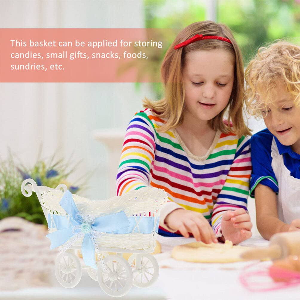 Didiseaon 2pcs Candy Box Baby Carriage Mini Trolley Cart Basket Baby Carriage Rattan Wicker Pram with Wheels for Wedding, Baby Shower Party Decor