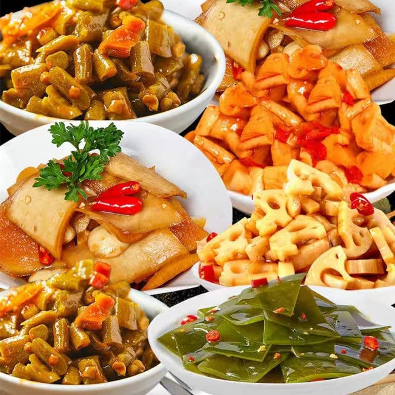 Miniatura 2 de algas ralladas, rábano seco, aperitivos picantes, frijoles agrios, sabores mixtos, encurtidos crujientes, condimentos, bocadillos instantáneos de