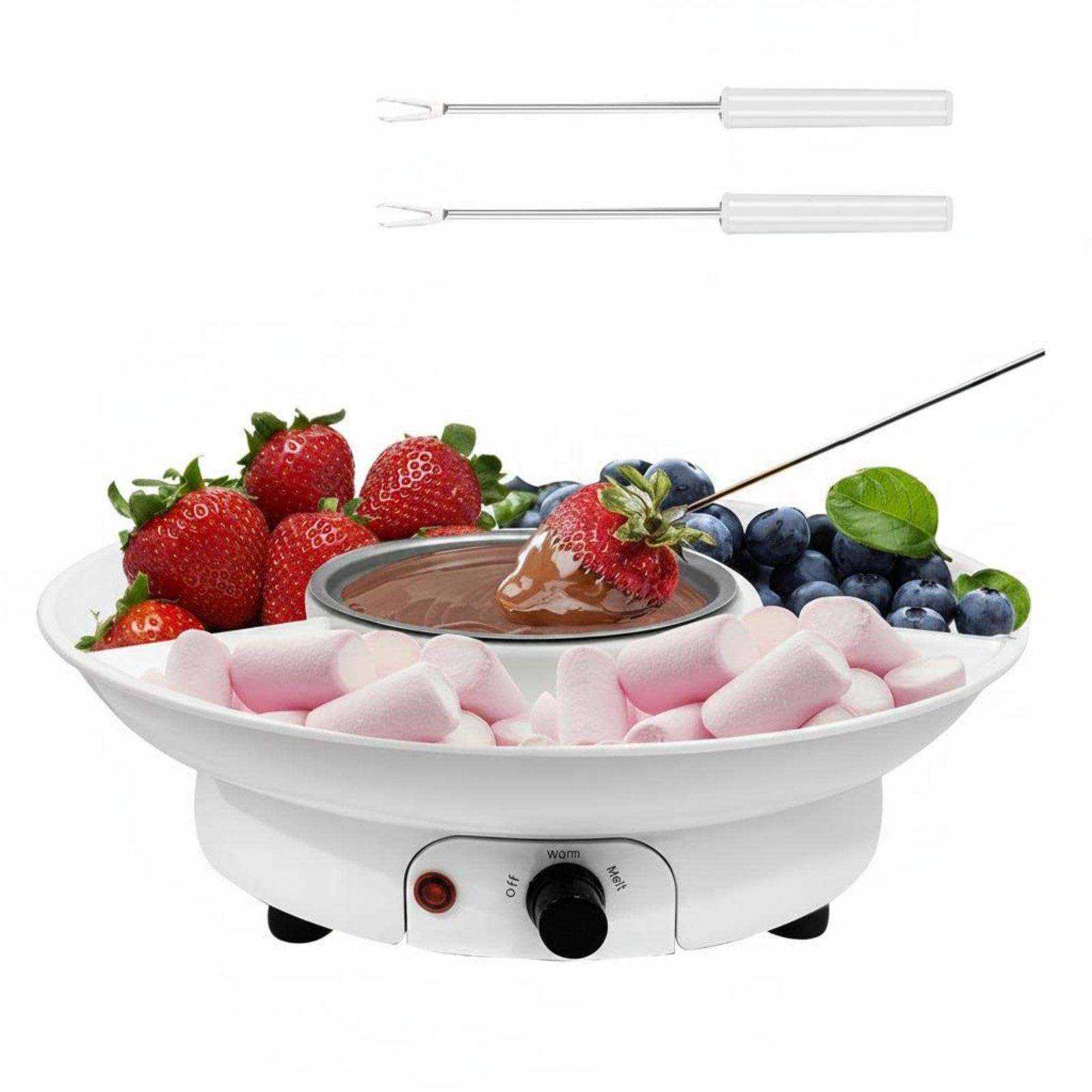 Electric Chocolate Fondue Set 2 Temperature Settings Chocolate Melting Pot with Serving Tray Fun Party Activity Dessert Dipping Station for Kids, Home White UK Plug-image-49