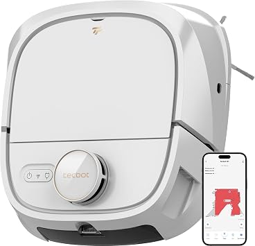 TECBOT M1 Pro Robot Vacuum and Mop Combo - Vacuums and Mops, Easy to Use Robotic Vacuums, Power-Lifting Suction, Multi-Surface Cleaning, Smart Navigation Cleans in Neat Rows, Self-ChargingWhite