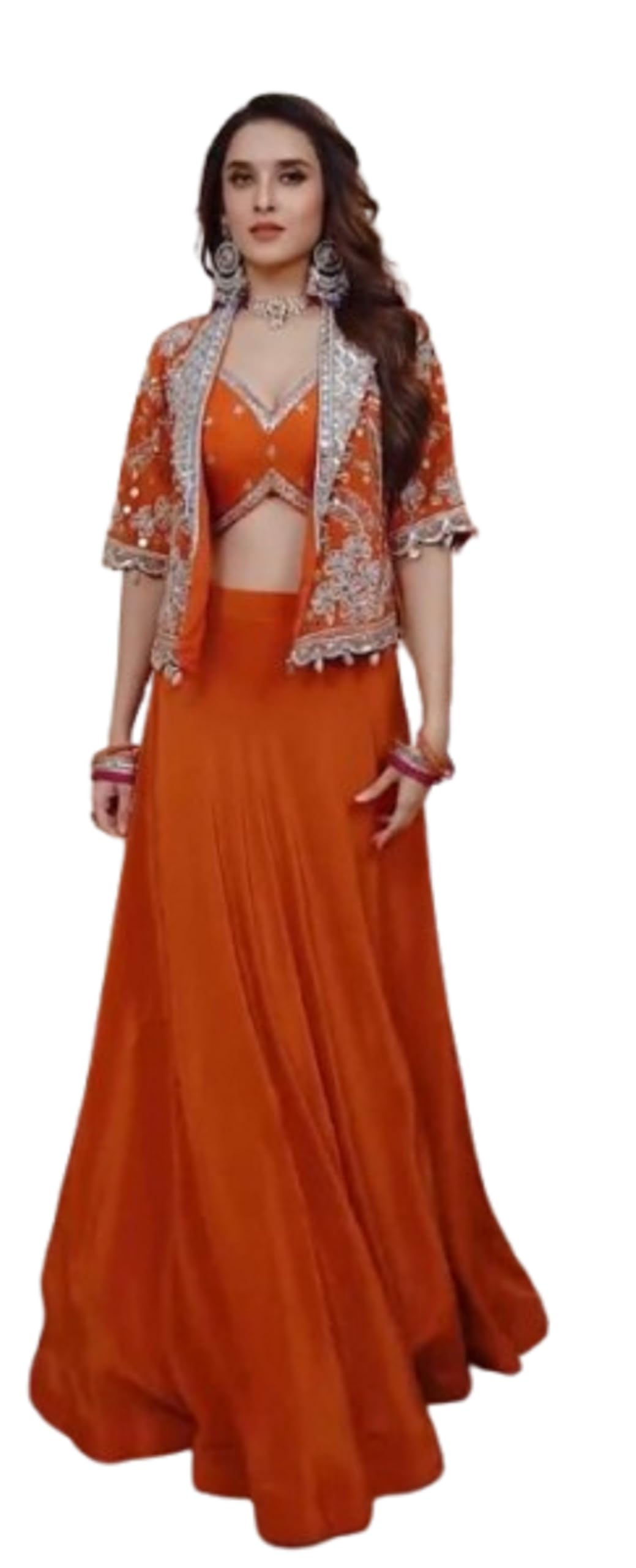 Dhoti Shrug with Sarara With Embroidery Work For Women's And Girls For Style Rangoli Silk Fabric Blouse And fancy dupatta wedding bollywood party girls wear Orange Koti-image-23