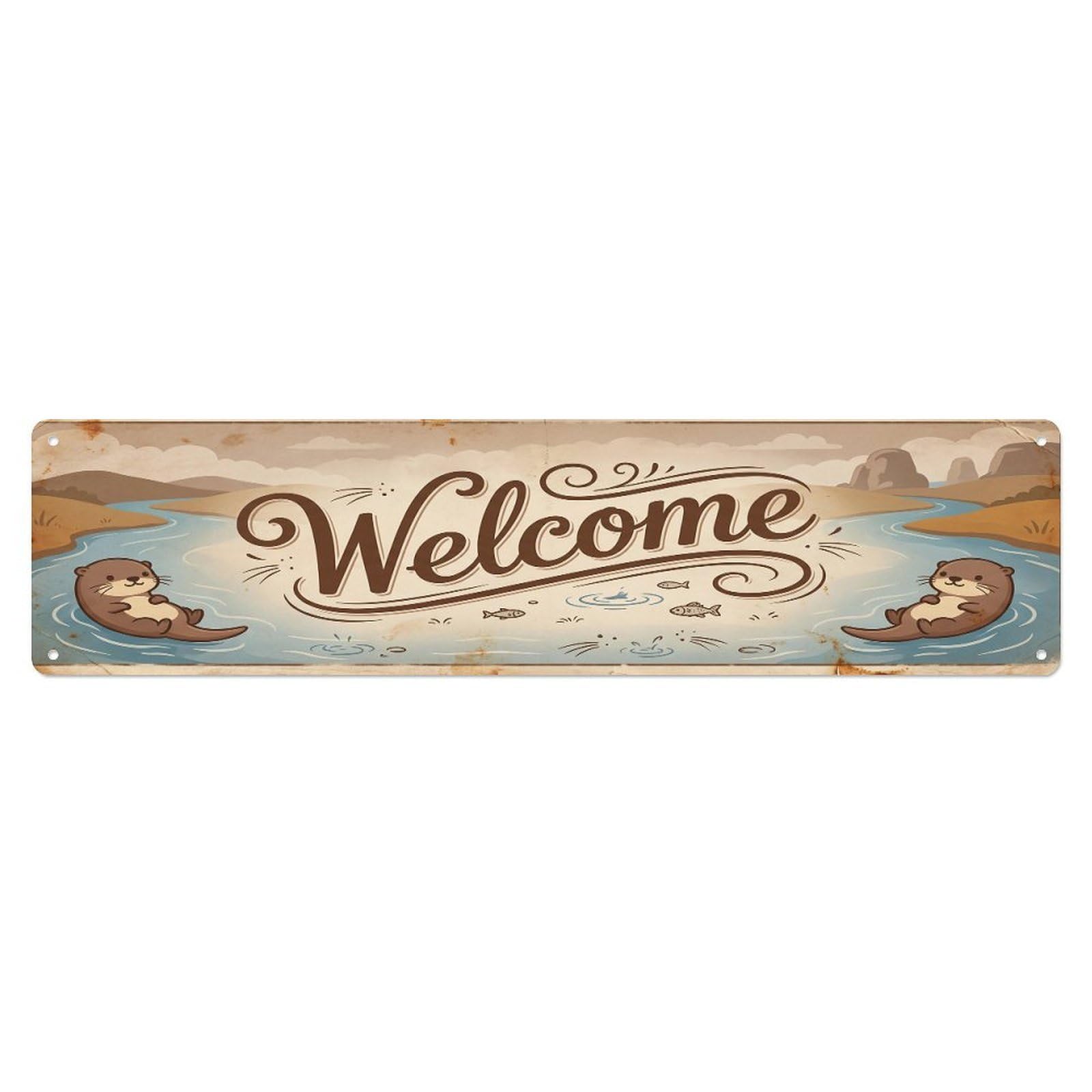 Cxhjca 4X16inch(10X40cm) Vintage Welcome Otter River Metal Tin Sign