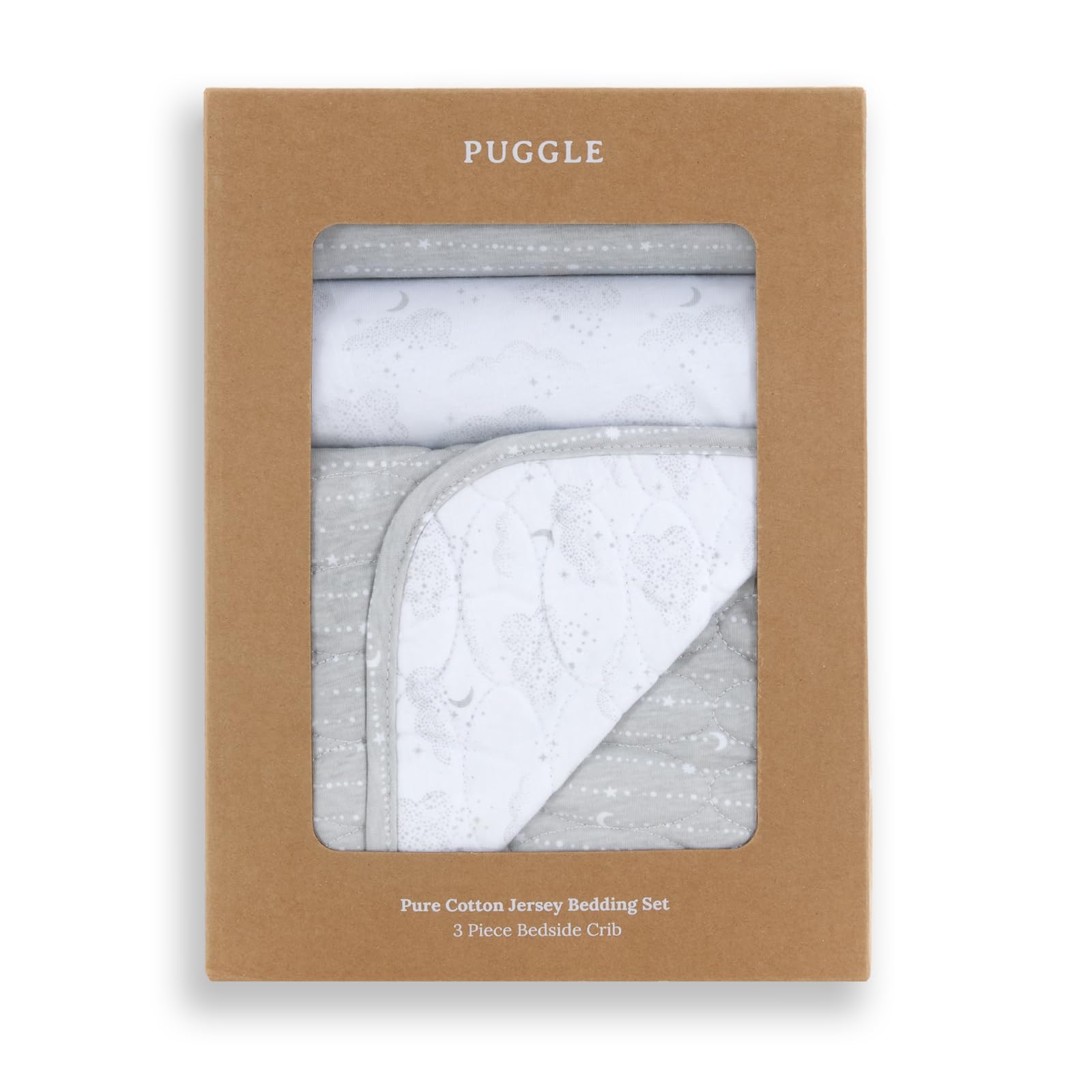 Puggle To the Moon and Back 3-Piece Pure Cotton Jersey Bedside Crib Bedding Set - White/Grey