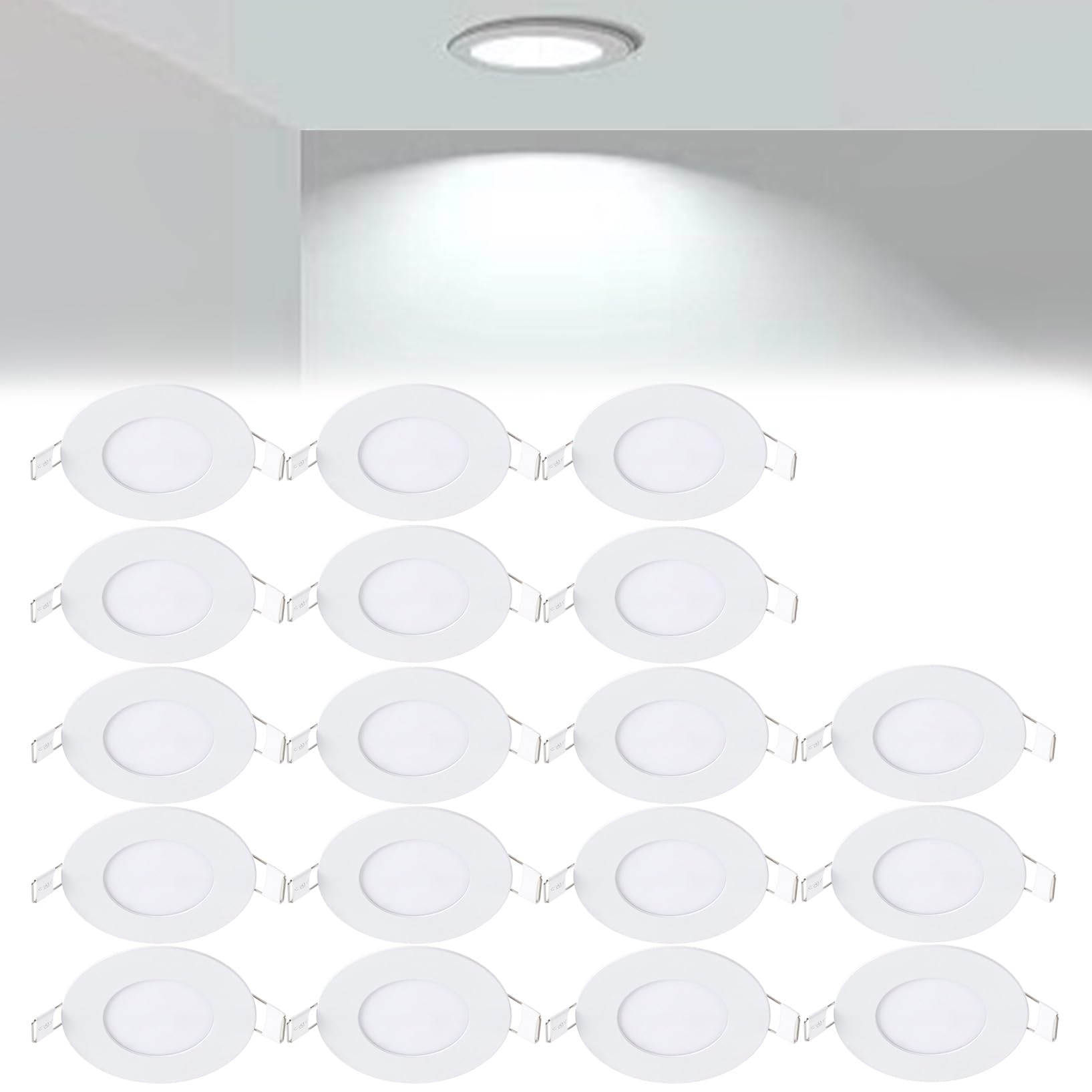 VOGHMOLD 3W Ultra Slim LED Downlight 3 inch, 6000K Recessed Ceiling Light, Cut Φ70-75mm, AC85-265V Flush Mount Spotlights Aluminum Round Panel Lights for Office Hallway, 18 Pack