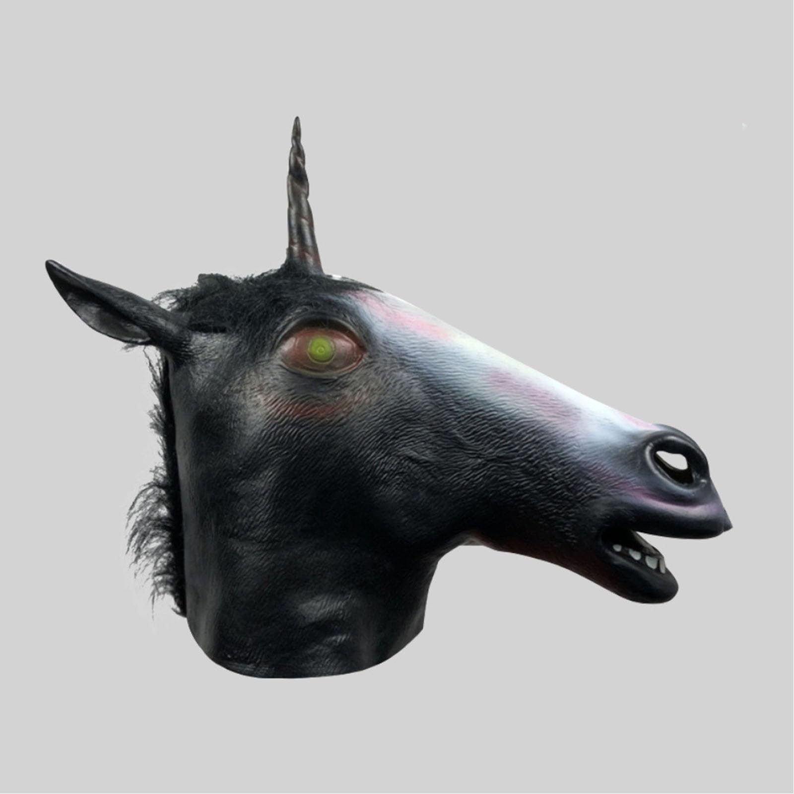 Full Head Black Unicorn Mask,Realistic Evil Unicorn Head Mask,Halloween Unicorns Costume for Role-Play Party,Christmas,Masquerade