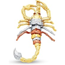 14K Tri 3 Color Gold Diamond-Cut Ornate Scorpion Charm Pendant with CZ Cubic Zirconia Accents 42x25 mm