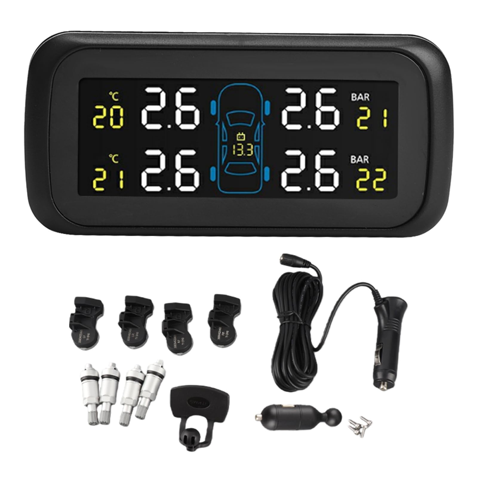 internal tpms cigarette Tire Pressure Sensor, Car Tyre Pressure Monitoring System LCD Lighter USB 4 Sensor, Black, Pressure Range: 0~99psi（0~6.8bar） : Automotive Save Fuel High Temperature Alarm