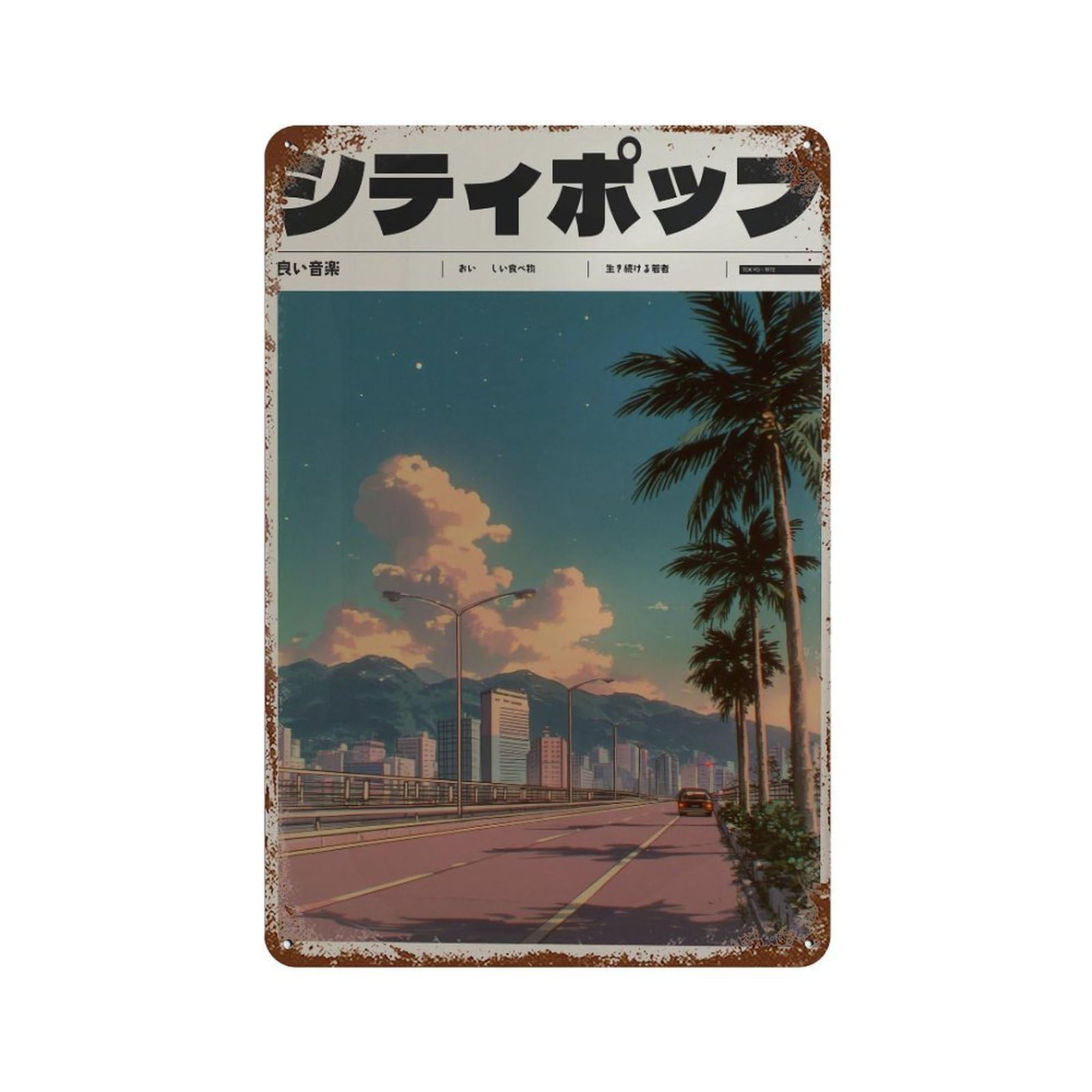 xiaoxiaoshen City Pop Sunset. Y2k Indie Wall Decor Art Metal Tin Poster Modern Home Decor Art Home Bar Shop Decorations Vintage Sign 30x20cm