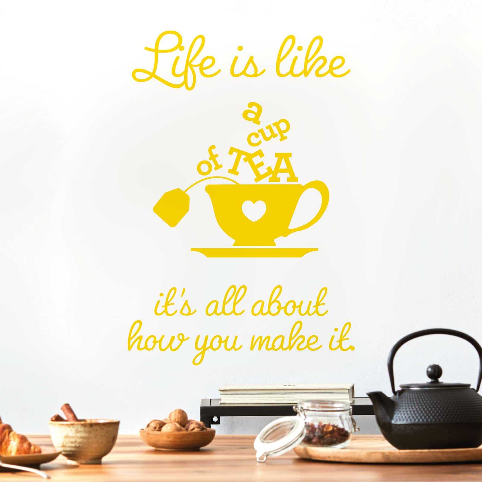 Life is Like a Cup of Tea. It's All About How You Make it - Wall Sticker Quote Kitchen Decal [Medium] [Medium Yellow] — image 1