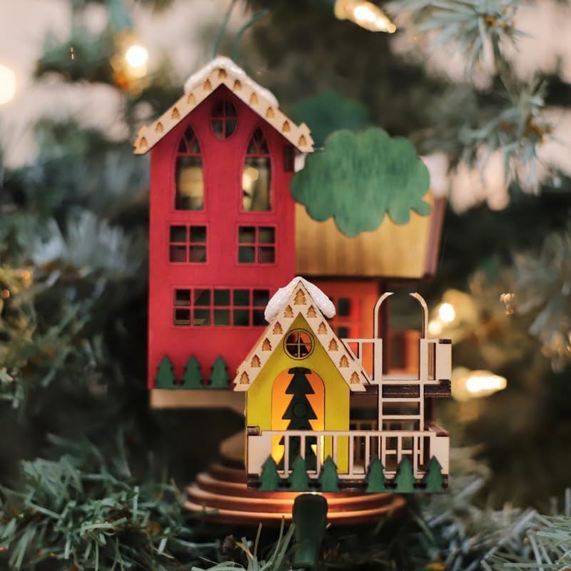 Old World Christmas Christmas Tree House Wooden Ornament for Christmas Tree, Handcrafted Holiday Decoration, Ginger Cottages Collection