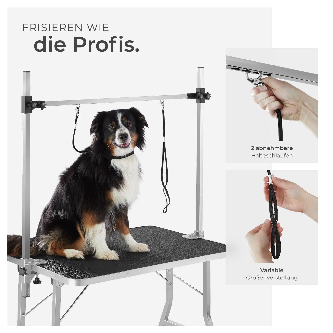 tectake® Haustier Trimmtisch, Frisiertisch Hund und Katze, Pflegetisch, Hundefriseur Zubehör, Dog Grooming, mit Galgen, Groomer Tisch klappbar, Schertisch Hund gummiert und Kratzfest
