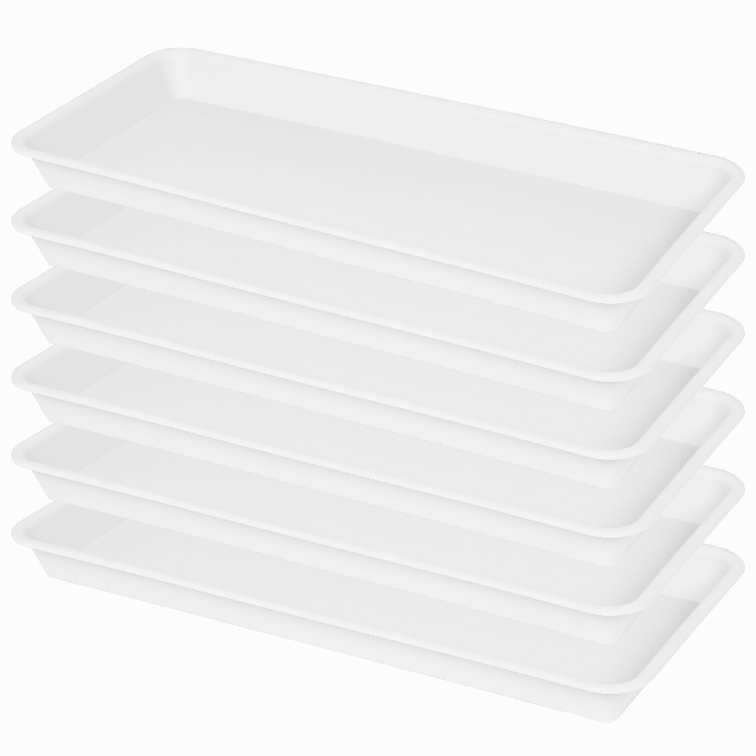 VUWEZ 6 Pack Plastic Plant Tray Saucer, Rectangular, Indoors Outdoor, Water Drip Tray for Flower Pot Planter, Windowsill (6 X 11 Inch, White)