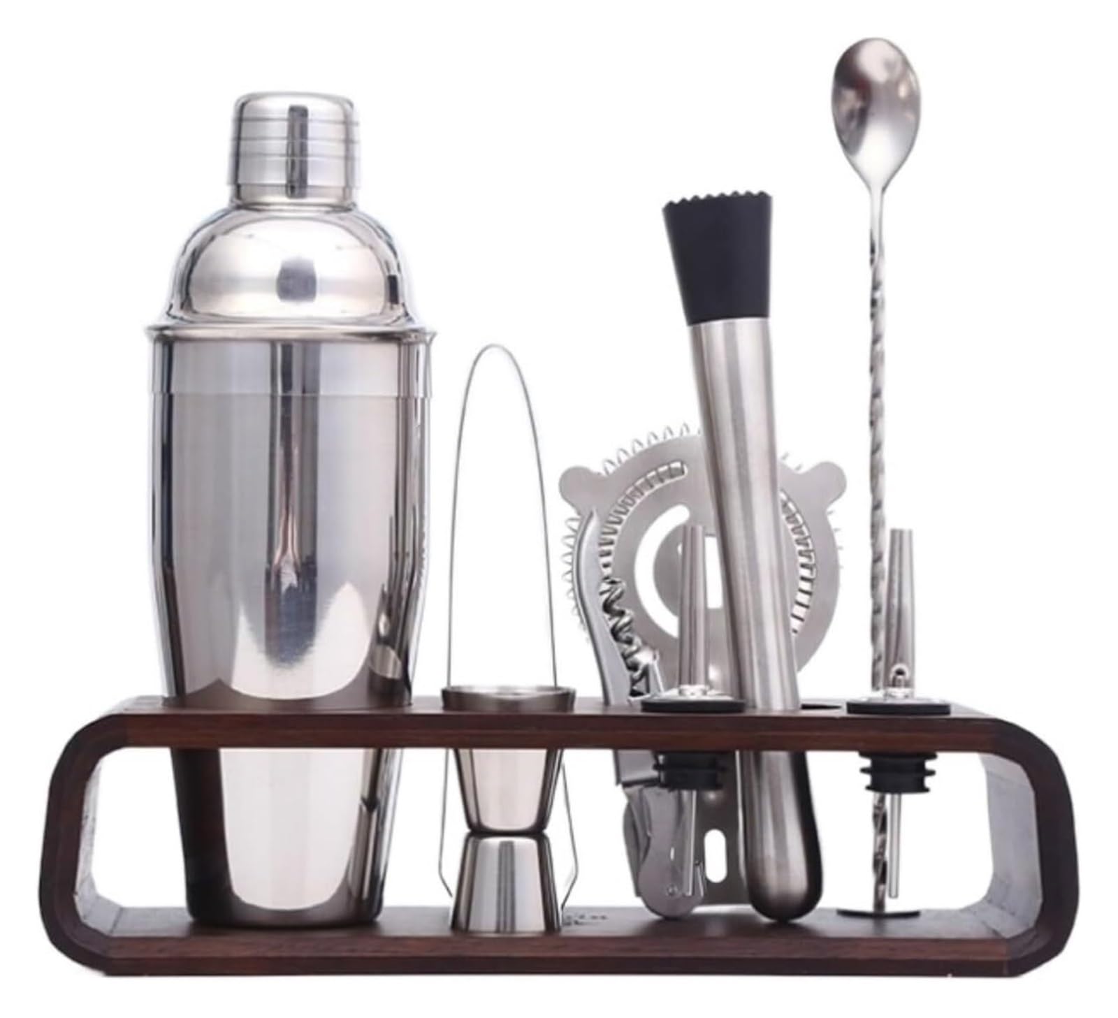 Juego de coctelera de 10 piezas de acero inoxidable con soporte exclusivo