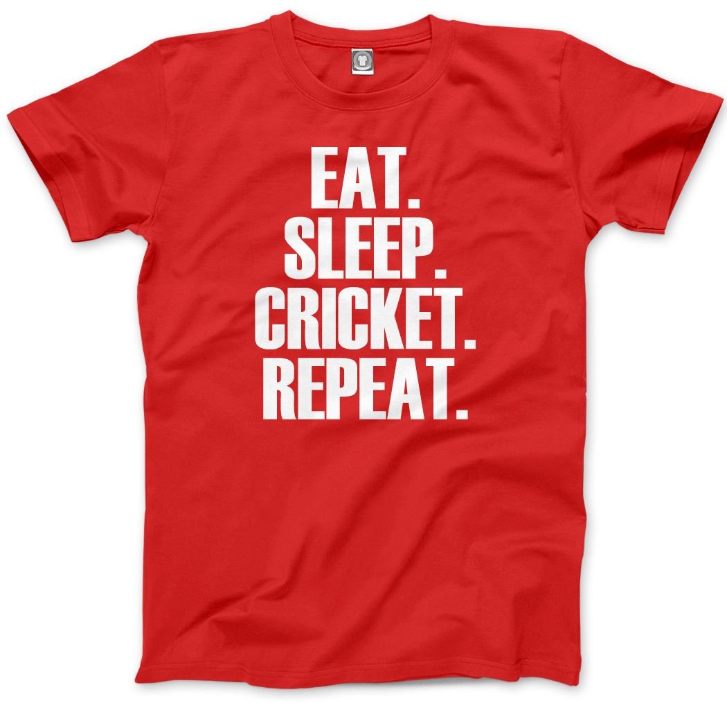Hotscamp Red Eat Sleep Cricket Repeat Kids T-Shirt - 12-13 Years