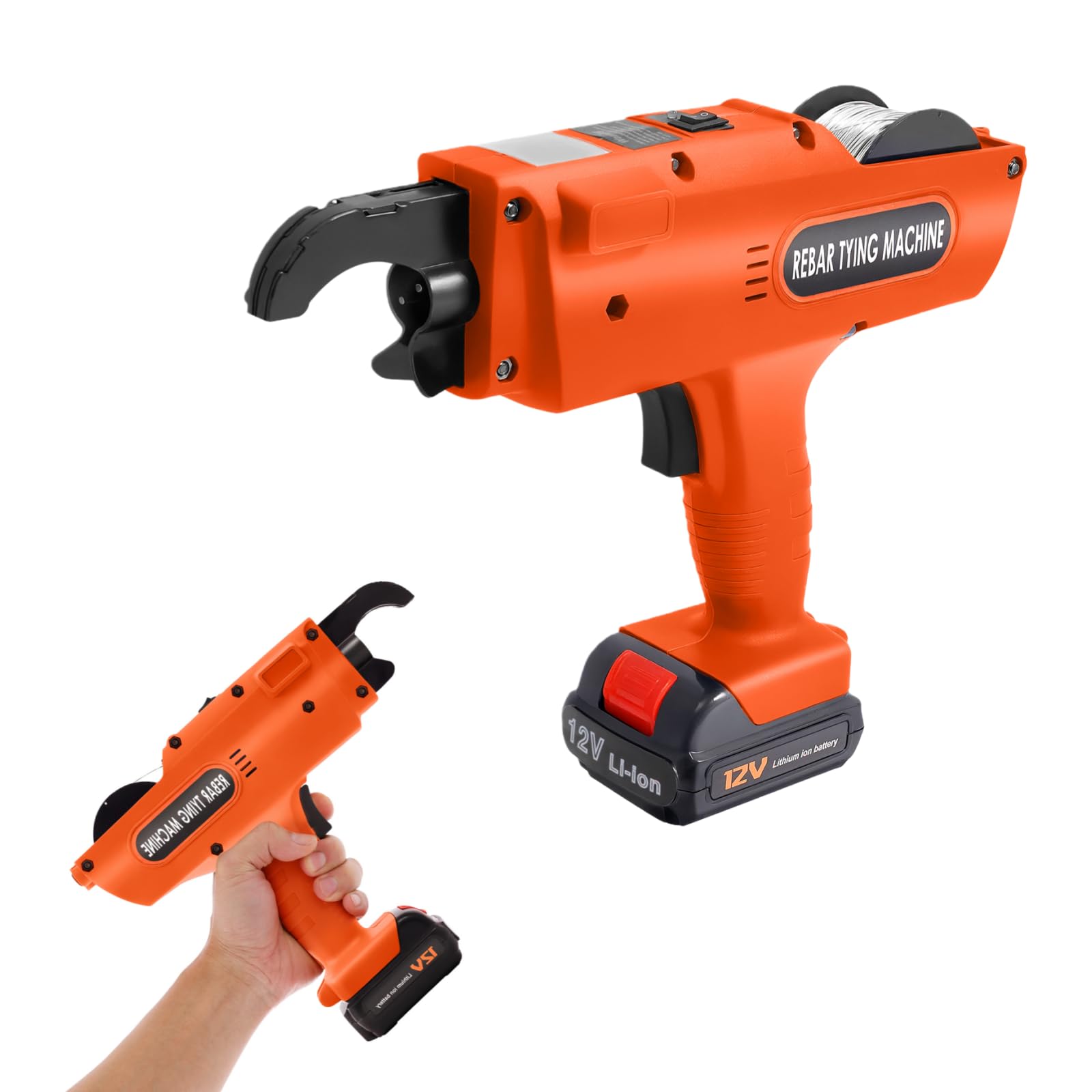 Machine à relier Rebar, machine à relier sans fil 12 V pour barre d'acier de 8 à 34 mm, 1500 nœuds par charge, machine à relier automatique professionnelle portable avec boîte à outils