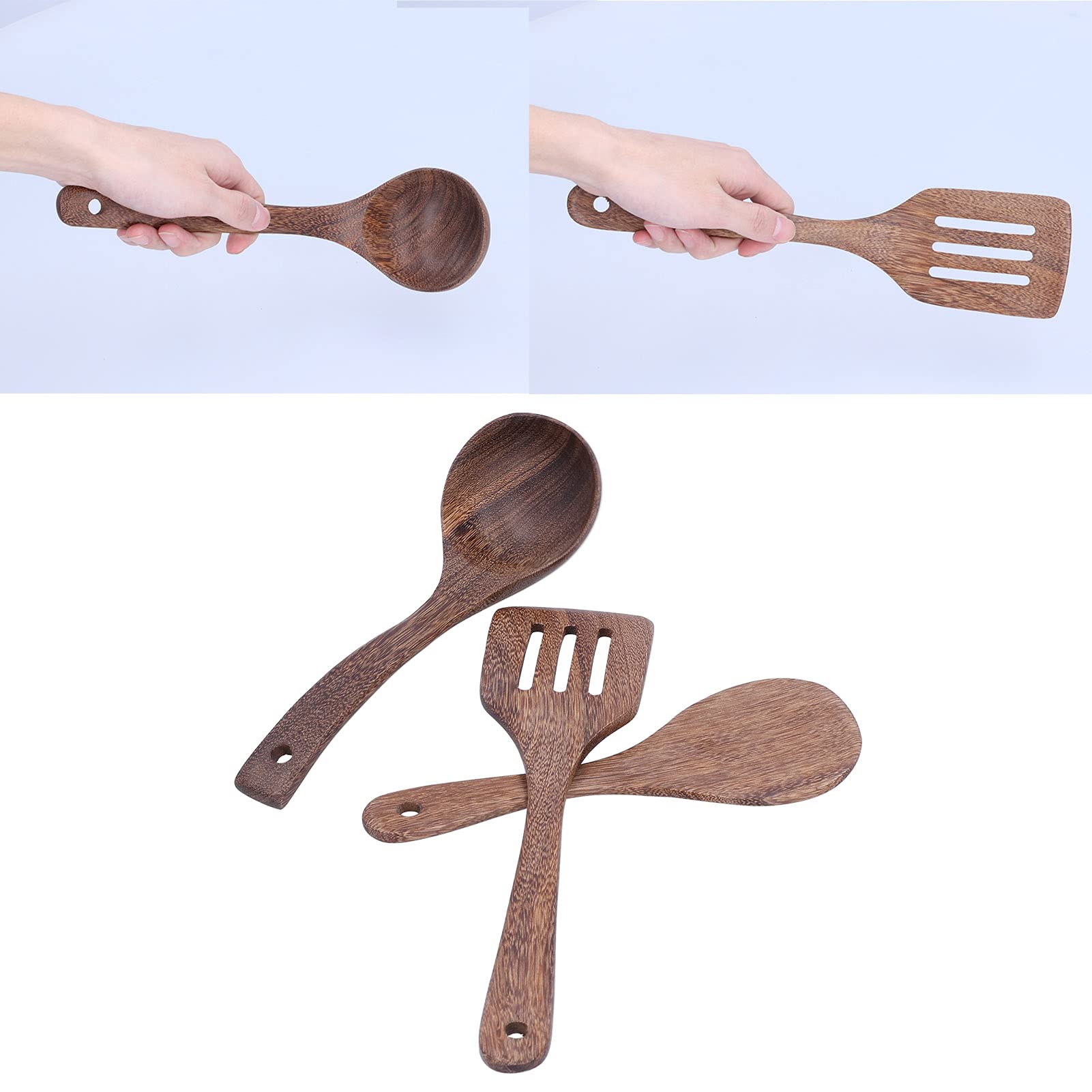 8-teiliges Set aus Holz-Küchenutensilien, Kochwerkzeug-Set mit Spatel, Löffel und Schaufel, natürliche Holz-Misch- und Rührutensilien für antihaftbeschichtete Kochgeschirr,