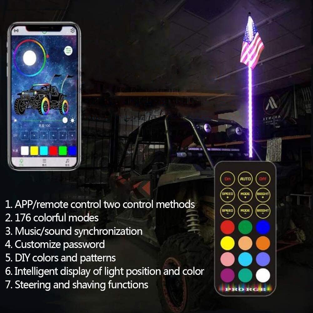 2 Lampes LED Spiralées Pour UTV/ATV – 12V RGB Avec Télécommande Et App – IP68 étanche – 50 Cm