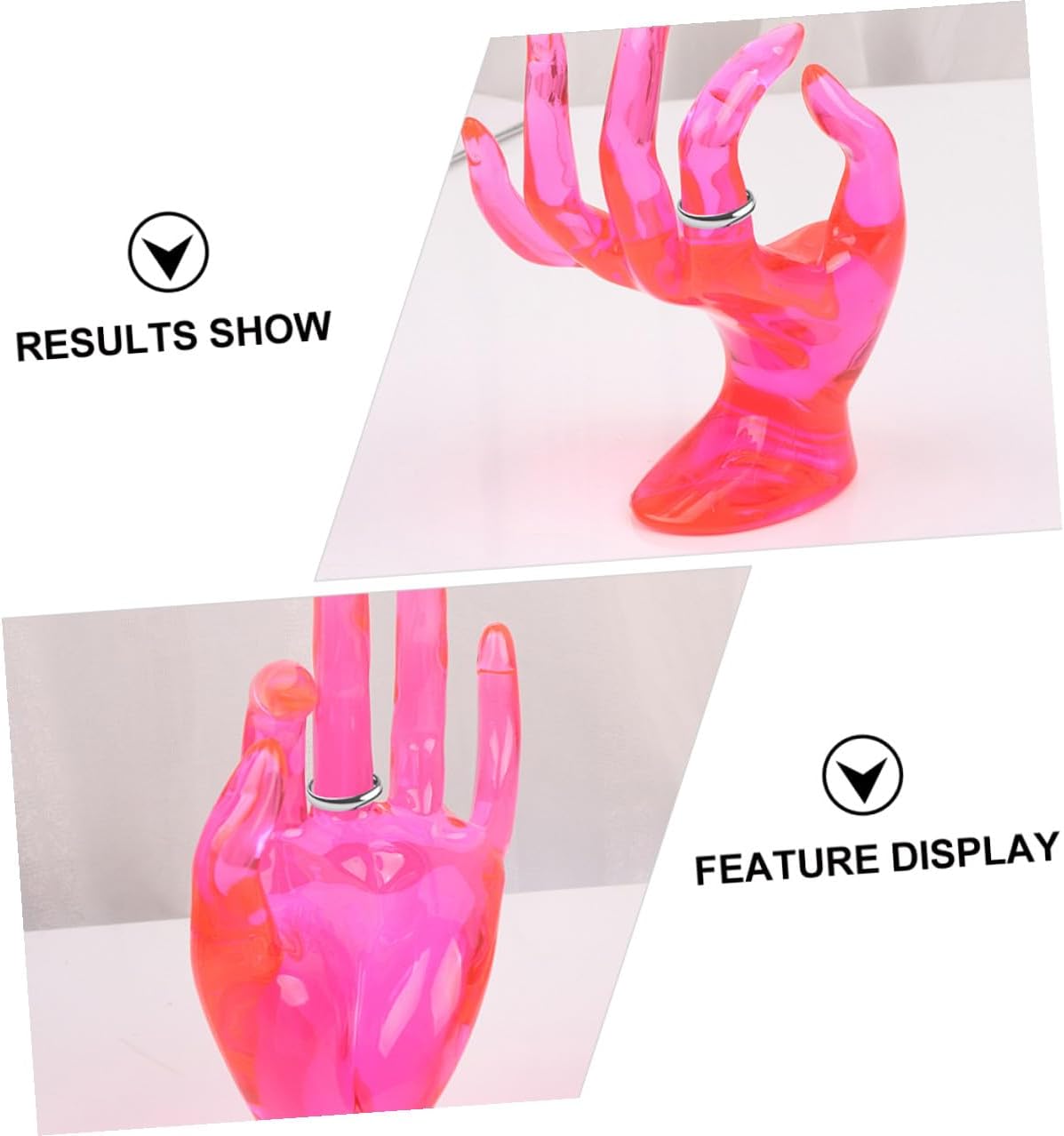 Totority Plastic Ring Display Rack 2pcs Set, Hand Model Jewelry Holder Organizer Stand for Rings, 8x17cm Pink Plastic Mannequin Hand Jewelry Storage for Home and Closet
