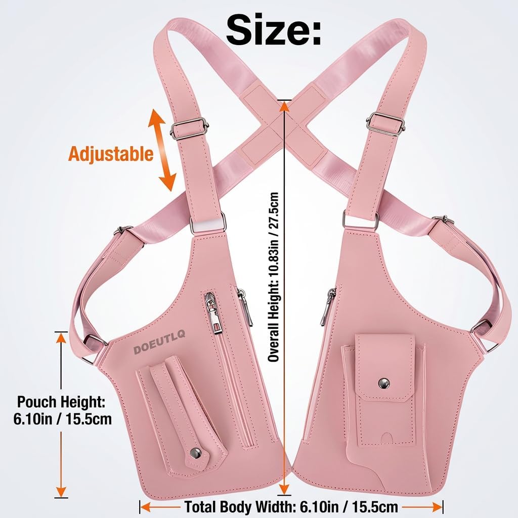 Leather Double Shoulder Armpit Bag for Men Underarm Concealed Rover The Holste Vest for Mens Adjustable Leather Bag (Pink)