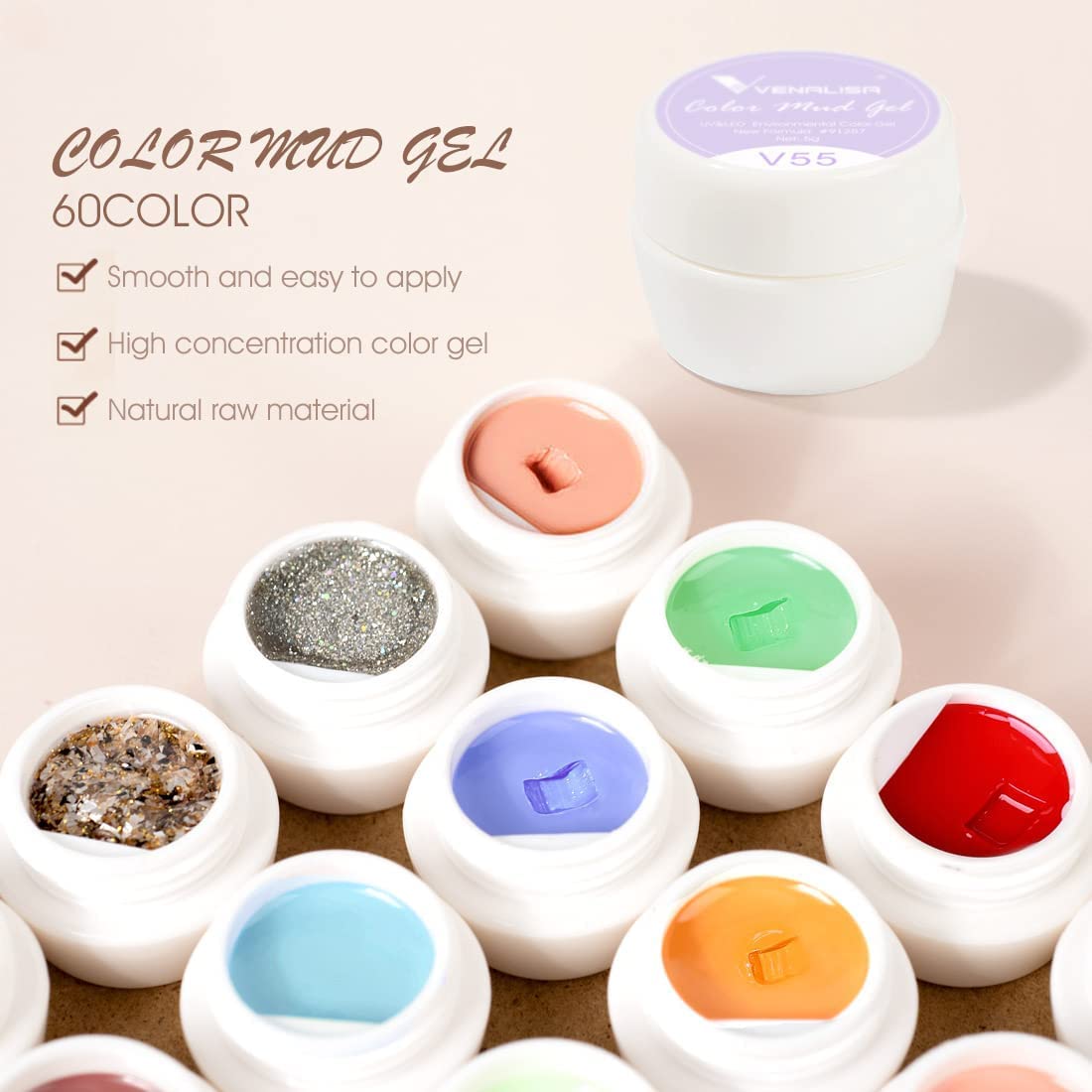 VENALISA 60 Colors Mud Gel Paint Nail Kit with Color Card Painting Drawing Nail Brush,Gel Nail Polish for Nails Art Whole Set Starter Manicure Nail Art Design Salon DIY at Home