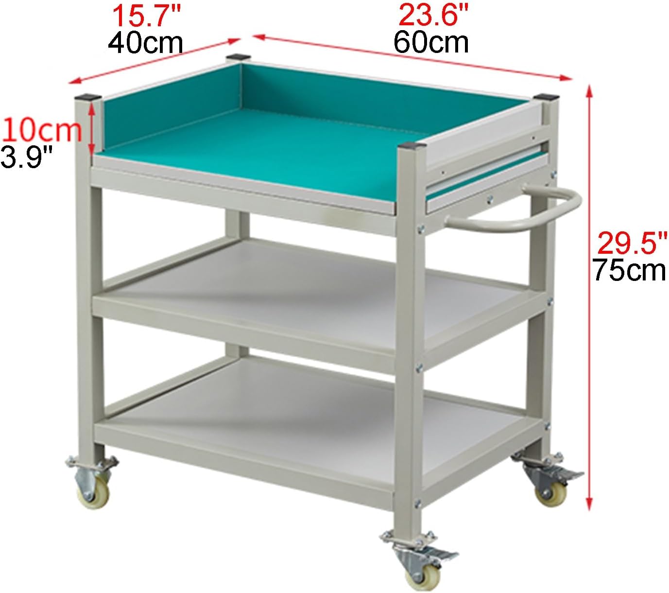 Thickened Antistatic Composite Tabletop Workbench Tool Material Transfer Cart with Brake Swivel Casters 3 Sides with 10Cm High Boards Simple Assembly