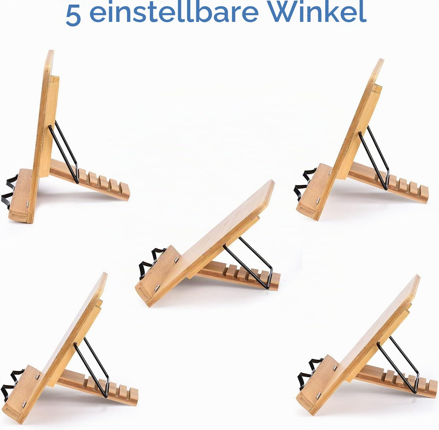 Buchständer aus Holz und Kochbuchständer mit verstellbaren Winkeln Buchhalter zum Lesen freihändig stabiler Kochbuchhalter Rezeptbuchhalter mit Büroklammern hält Bibeln, Lehrbücher (34 x 23,9 cm)