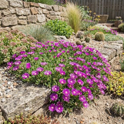 Bloomique – 6er-Set – Delosperma Cooperi ‘Table Mountain’ – Eisblume – Pflegeleicht – Reichblühend – Winterhart – Mehrjährig – 10–20 cm hoch – 9-cm-Topf