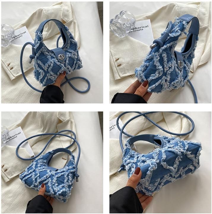 Miniatura 7 de ZOSIVEB Bolsas de barril de cuero vegano suave para mujer, bolso grande de mezclilla con flecos y asa superior, bolsa de trabajo, bolso de hombro