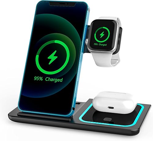 Estación de carga inalámbrica 3 en 1, carga rápida, múltiples dispositivos, Apple Watch, base de soporte para dispositivos iPhone, Apple Watch,