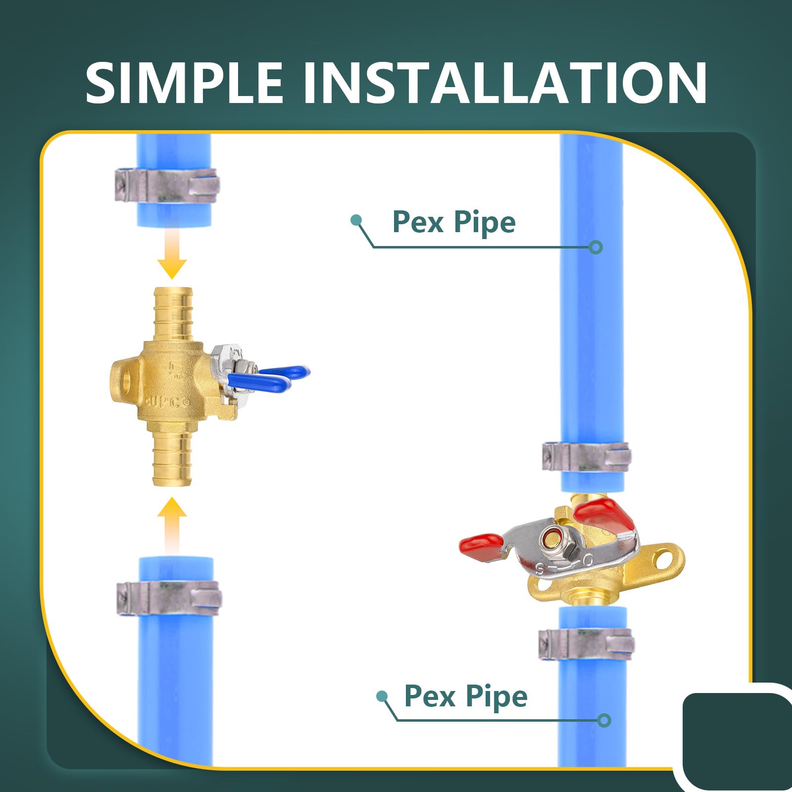 10 valvole a sfera con orecchio a goccia, 1,3 cm, valvola di chiusura a crimpare Pex con maniglia a farfalla, valvola a sfera in ottone con porta completa Pex B, per acqua, aria, carburante