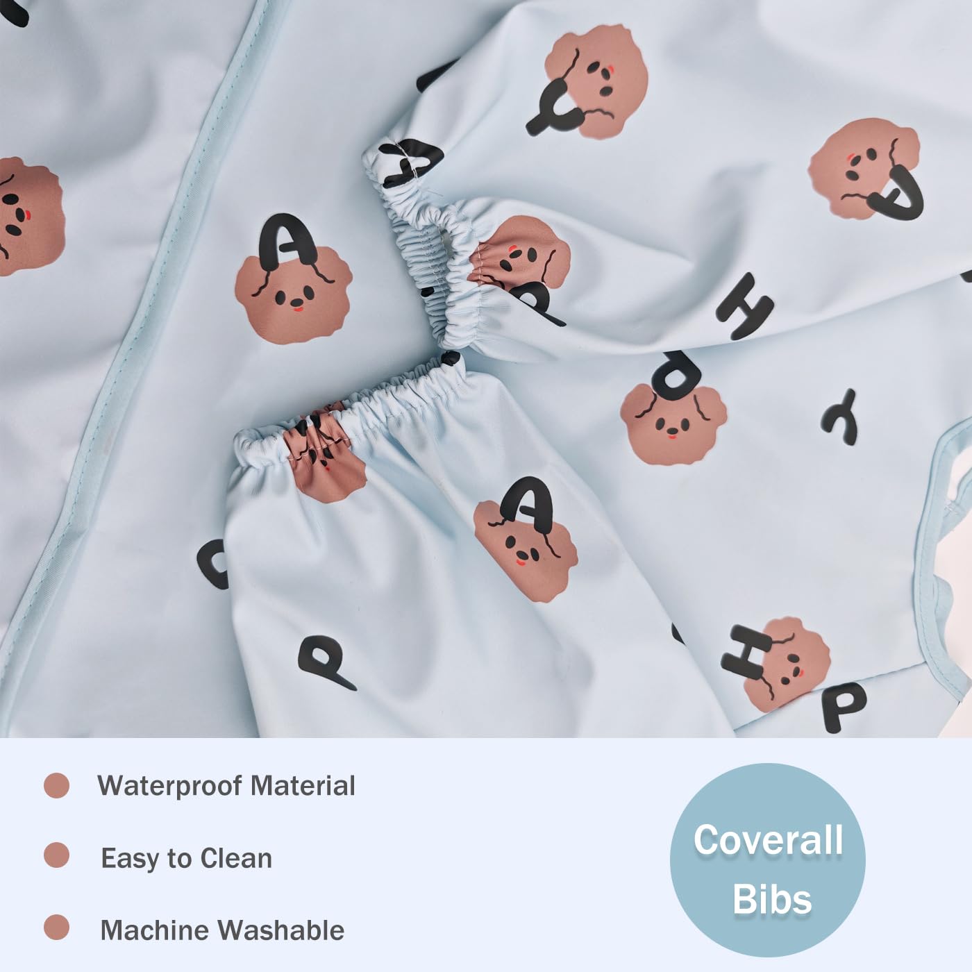 KMAHBE Baby Bibs with Long Sleeves and Large Pocket Baby Weaning 2 Pack Pu Waterproof Toddler Bibs From 6 Months to 24 Months - Image 3