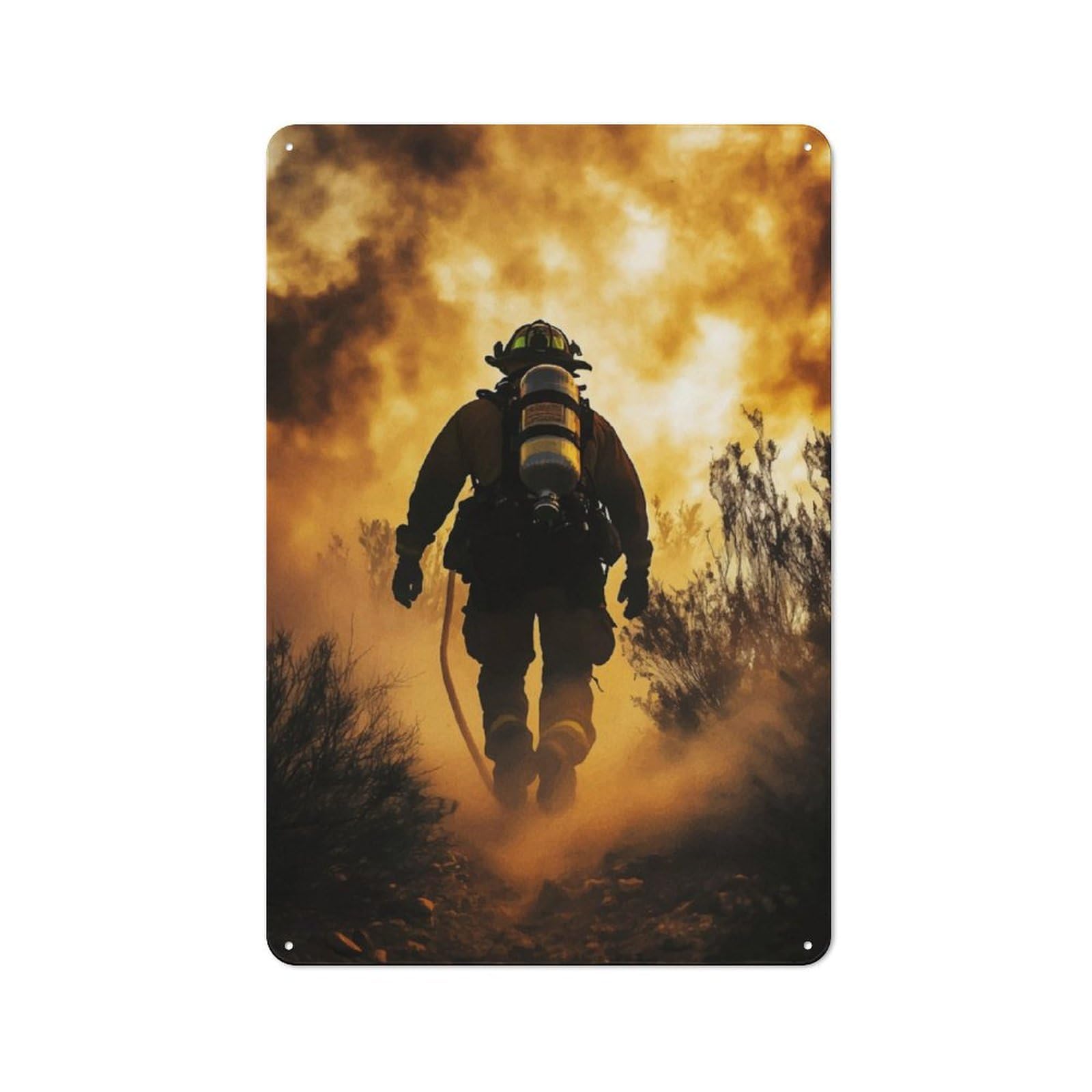 Junmoney Firefighter In Smoke Retro Metal Wall Sign 30X20cm Featuring For Hallway Wall, For Garage, Workshop And Man Cave Decoration