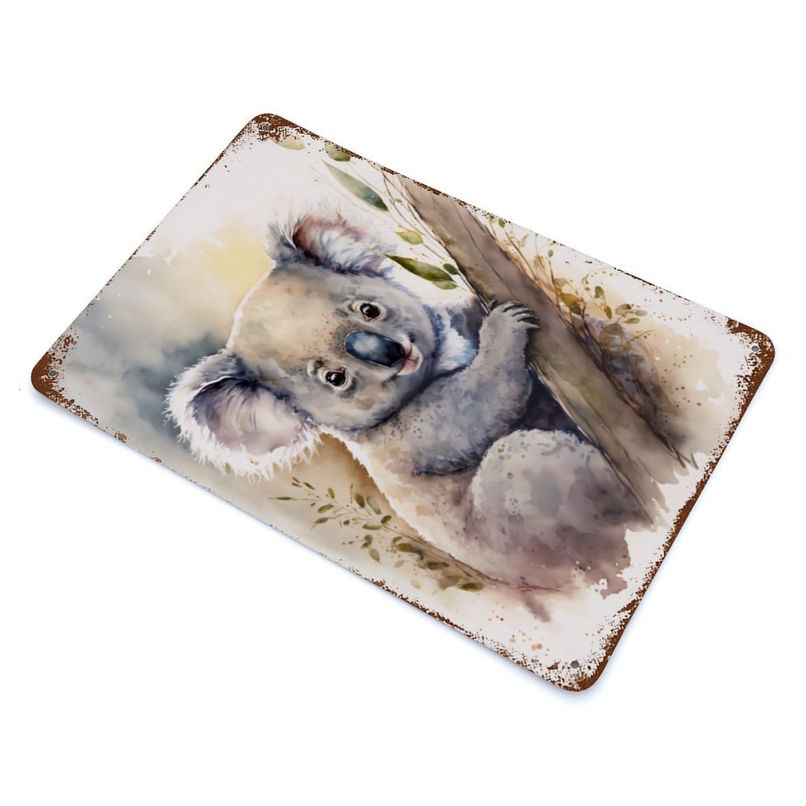 Cute Baby Koala Painting Aged Metal Wall Plaque 11.8"x7.9", Ideal for Garage, Bar And Workshop Decor