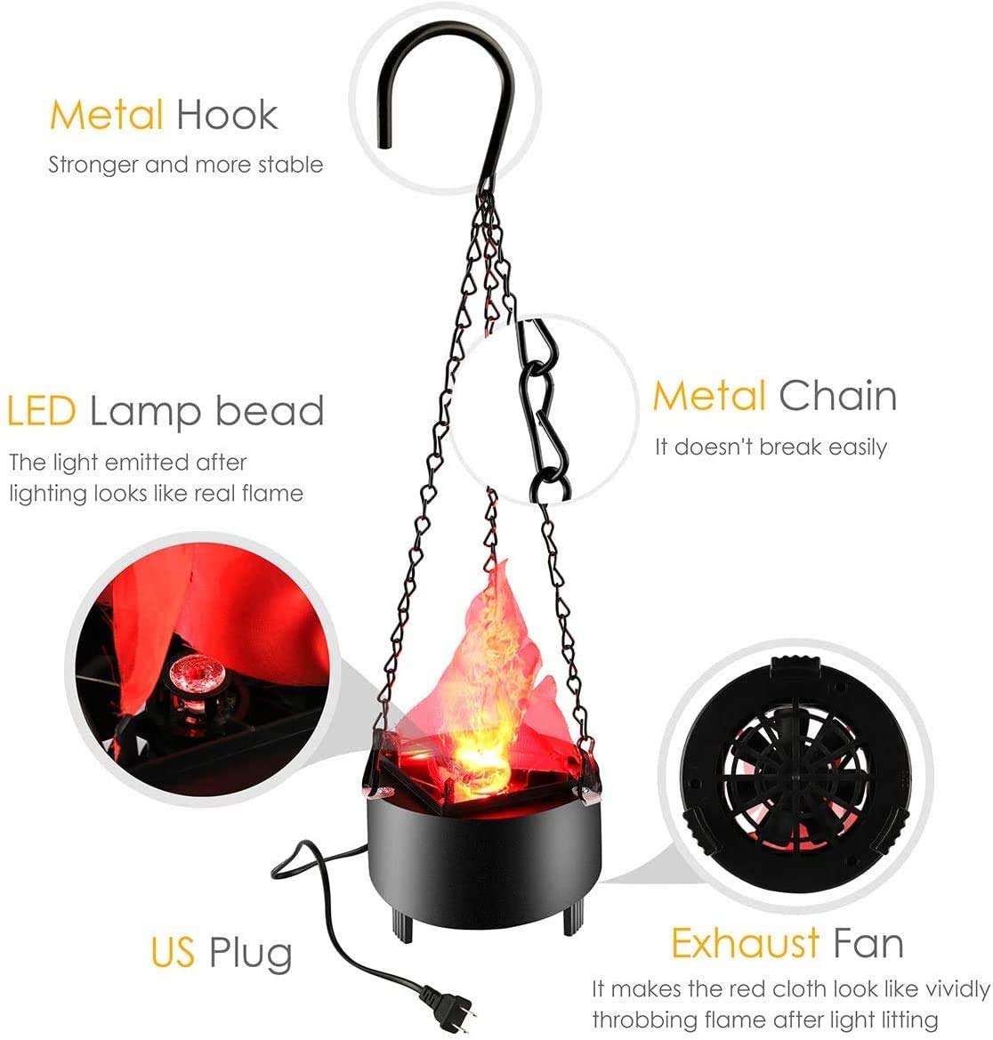 LED Hanging Electric Simulation Flame Lamp Halloween Decoration Bonfire Brazier Lamp Decorative Atmosphere Lamp for Halloween,Chirstmas,Party,Bar(3D Triangle Flame Hanging,2PCS)