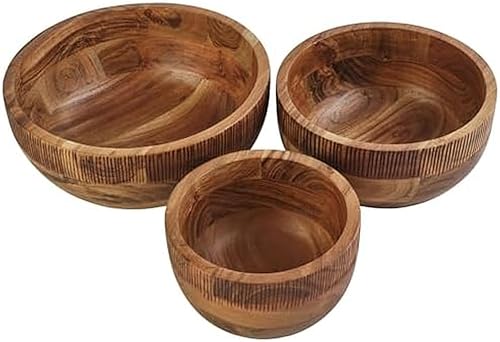 Fitz and Floyd Caleb - Juego de 3 cuencos de madera de acacia para ensalada, color marrón