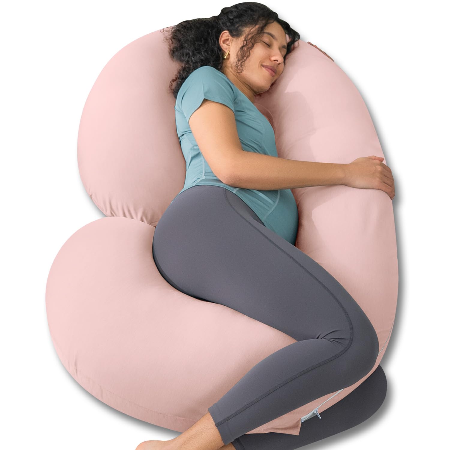 INSEN Cooling Pregnancy Pillow, Maternity Pillow with Soft Cotton Cover,C Shaped Pregnant Women and Side Sleeping, Bright Pink
