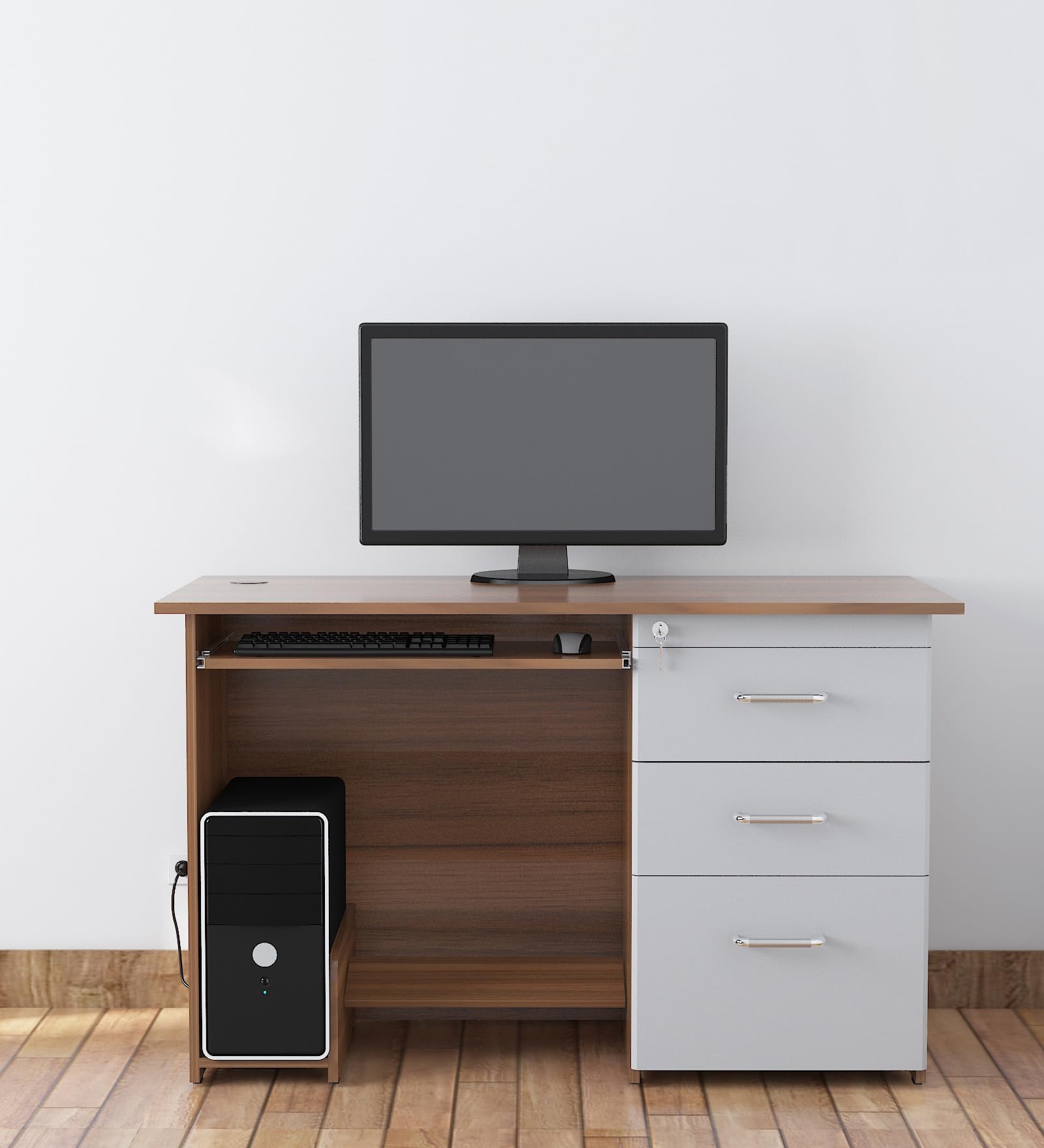 NEUDOT Roger Engineered Wood Study Table | Computer Table | Office Desk with 3 Drawers | Multi-Purpose Study Table | Computer Table for Students | Office Table | 12 Months Warranty | Leon Teak Finish
